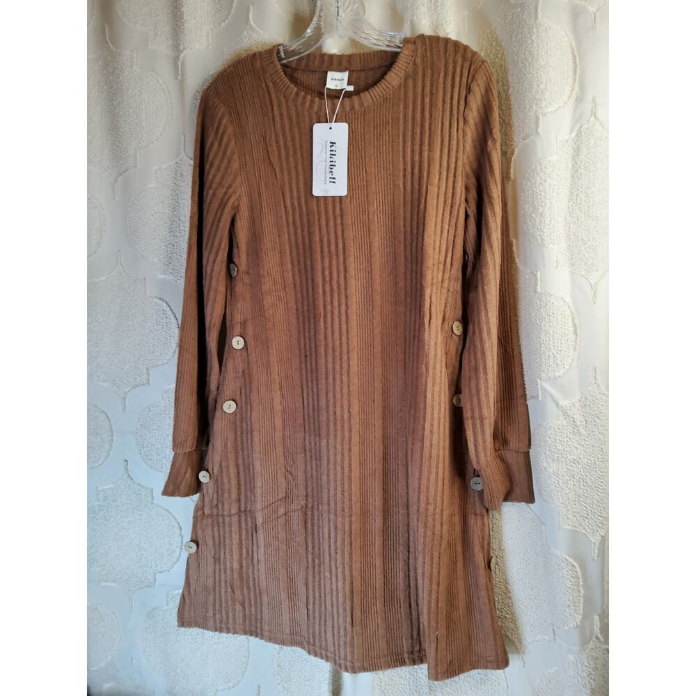 #485 New With Tags Women's Kikibell Knit Dress W/ Pockets & Side Buttons Size M